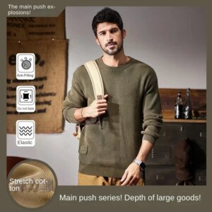 Men’s Autumn and Winter New Knitted Pullover Sweater Round Neck Loose Lazy Style Hoodie Solid Color Long-sleeved Clothing