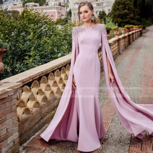 Lavender Monter of the Bride Dress Long Crystal O Neck Mermaid Luxury Wedding Guest Gown Women 2024 Trumpet Formal Party Dresses