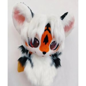 Furuit Long-haired Cat and Fox Mascot Head Party Halloween Fur Role Play