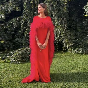 Luxury Two Piece Red A Line Mother Of The Bride Dresses For Weddings Floor Length Formal Party Evening Dress With Feather