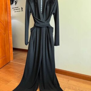 High-end Slim Jumpsuit 2025 Spring and Autumn New Fashion Sexy Women’s Long-sleeved High-waisted Thin Party Black Jumpsuits