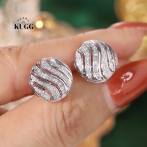 KUGG 100% 18K White Gold Earrings French Romantic Style 0.50carat Real Natural Diamond Stud Earrings for Women Wedding Jewelry
