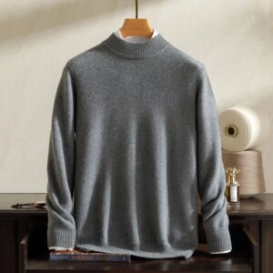 Semi-turtleneck 100% pure cashmere sweater for men thickened autumn/winter mid-collar high-end knit base casual sweater coat