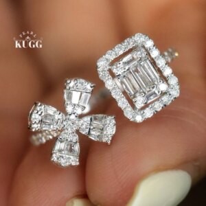 KUGG 100% 18K White Gold Rings Elegant Style 0.56carat Real Natural Diamond Engagement Ring for Women High Wedding Jewelry