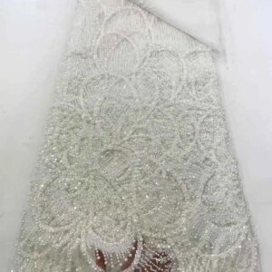 African Mesh Lace Fabric Nigerian Beads Lace Fabric 2025 High Quality French Nigeria Lace Dresses for Women Party Wedding Sewing