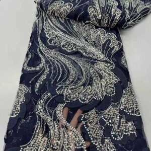 African French Tulle Beaded Lace Fabric 2025 Luxury Embroidery Lace Sequins Beads Fabric For Women Wedding Dress