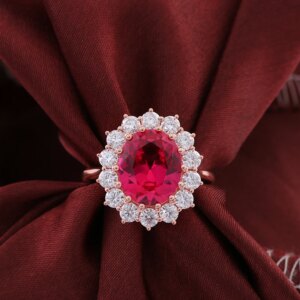 Provence custom 10K 14K rose gold oval cut pink lab sapphire ring with lab diamond engagement wedding ring anniversary gifts