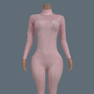 Full Sparkly Rhinestone Sexy Bodycon Jumpsuit Spandex Luxury Clothing Women Club Night Party Singer Performance Outfit Jingdian