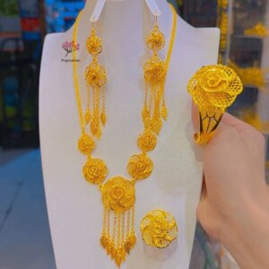 New Dubai 24K Gold Plated Bridal Wedding Jewelry Tassel Necklace Women’s Earrings Party Anniversary Gift YY10462