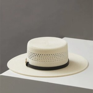 Summer new flat hat top wide hollow belt decorative shade white for both men and women