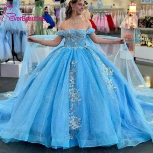 Quinceanera Dress Ball Gown Party Dress Off Shoulder Vestido De 15 Quinceañera Glittery Tulle Lace Prom Evening Dress