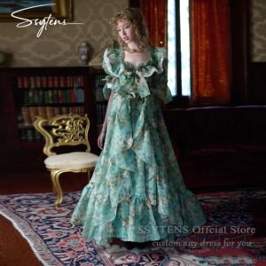 Floral Long Fairy Party Dresses Women Ruffles Summer Elegant Sweet Princess Evening Dress Split Bespoke Graduation Dresses Woman