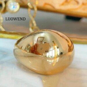 LUOWEND 100% 18K Yellow Gold Rings Fashion INS Style Exquisite Shiny Design Engagement Ring for Women High Party Jewelry