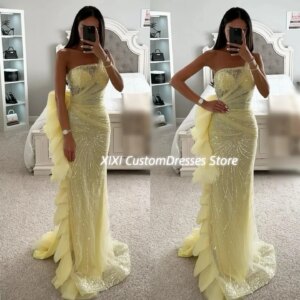 Customized فساتين سهرة A-Line Strapless Floor-Length Wedding Party Dress Lace Zipper Up Sleeveless Dress Women Elegant Luxury