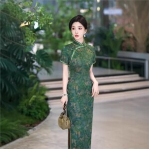 Cheongsam new Chinese female sense of daily national style dress temperament long