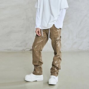 High Quality American Style Retro Washed Distressed Khaki Overalls Men’s Loose Straight High Street Casual Pants