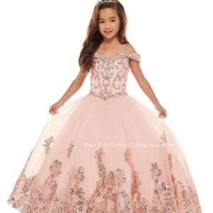 Baby Pink Ball Gowns Quinceanera Dress Elegant Card Shoulder Beaded Applique Puffy Dress New Flower Girl Dresses Customised