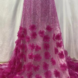 Latest Luxury African Lace Fabric 2024 High Quality French 3D Flower Sequins Embroidery Beads Tulle Lace Fabric For Party Dress