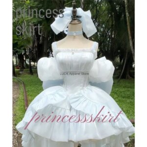 French Gentle Blue Bubble Sleeves Dress Children Summer Escape Princess Ancient Vintage Puff Dress