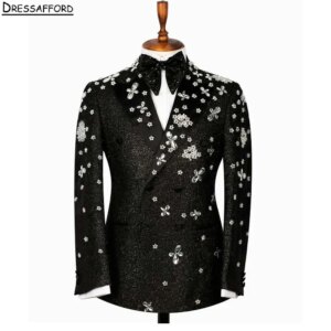 Black Glitter Crystal Men Business Appliques Formal Occasion Tuxedos Grooms Wedding Party Prom Male Suit 2 Piece Blazer Pants