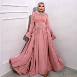 Customized A-Line Prom Dresses Floor-Length O-Neck Full Sleeve Formal Evening Gown Simple Draped Fashion Sequined Party Gown