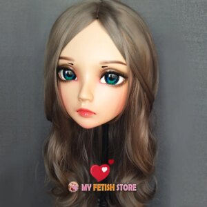 (Xi-01)Female Sweet Girl Resin Half Head Kigurumi BJD Eyes Crossdress Cosplay Japanese Anime Role Lolita Mask With Eyes And Wig