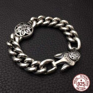 S925 sterling silver bracelet Cherry blossom diamond studded smooth surface Trendy punk style personalized creative accessorie