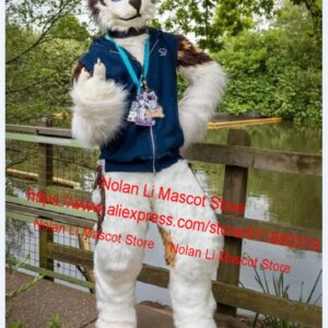 High Quality Long Hair Brown White Dog Fox Wolf Mascot Costume Adult Cartoon Characters Halloween Party Role Play Suit 184