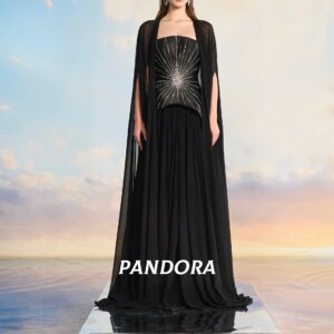 Pandora Customized Crystal Square Neck Special Occasions Dress Chiffon Formal Gowns Elegant Evening Dresses Woman Dubai 2025