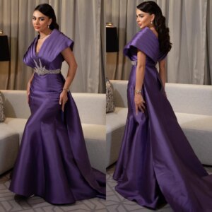 Customized Fashion V-neck Mermaid Evening Dress Formal Ocassion Gown Paillette / Sequins Satin vestidos de graduaciones muje