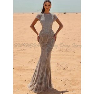 Mermaid Evening Dresses O Neck Regular Short Sleeves Sexy Formal Occasion High Quality Fashion Design Modern Party Prom Gowns