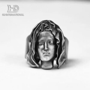 925 silver Saint Mary Sterling Silver Ring, 3D Silver Virgin Mary Signet Ring, Lady of Miracles Engraved Catholic Ring, Religiou