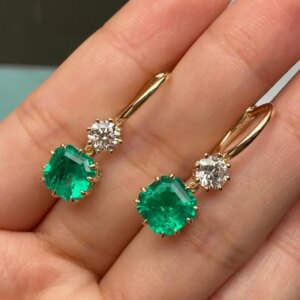 RUIF 2025 Classic Style 9K 10K 14K 18K And 0.5ct Each Lab Grown Diamonds And 8mm Lab Grown Emerald Earrings