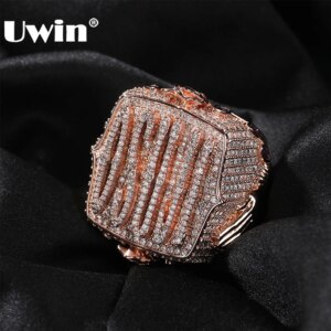 UWIN Custom Rose Flower/Hand/Letters Ring for Women Men Iced Cubic Zirconia Name Ring Fashion Jewelry for Gift