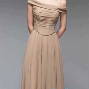 Customized  Graceful Champagne Chiffon Evening Dress Off the Shoulder Sleeveless Homecoming Dress Vestido De Festa Temp