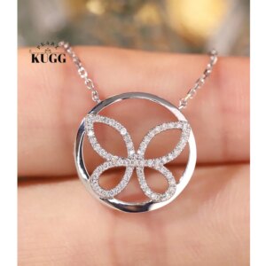 KUGG 100% 18K White Gold Necklace Real Natural Diamond Pendant Necklace Elegant Gentle Style High Wedding Jewelry for Women