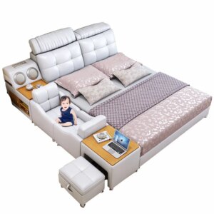 Newly Designed Mobile Multi-functional King Smart Deluxe Bed Bedroom Set Furniture Modern Leather Children’s Bed
