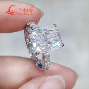 5ct Radiant Shape Full D VVS White Melee Moissanite Half Eternity Band S925 Sterling Silver Ring Engagement Jewelry for Ladies