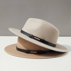 Autumn/Winter top hat Flat brim wide for men Europe classic big circumference show face small belt