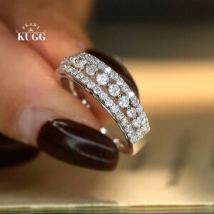 KUGG 100% 18K White Gold Rings 0.65carat Real Natural Diamond Engagement Ring Classic Design High Wedding Jewelry for Women