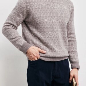 Men’s Fair Isle Vintage Gentleman thick cashmere small floral contrast color casual crewneck sweater