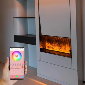 Electric Fireplace Energy Saving Ultrasonic Mist 128 RGB Mood Light Real Wood Sound 3D Water Steam Fireplace