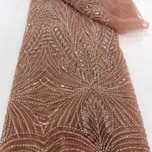 Luxury African Sequins Beaded Lace Fabric 2025 High Quality Lace 5 Yards Gold French Lace Fabric Nigerian Lace Fabrics Party,