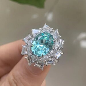Ruif 925 Sterling Silver 6.35 Carat Lab Grown Paraiba Rings for Women Fashion Creative Jewelry Wedding Party Jewelry
