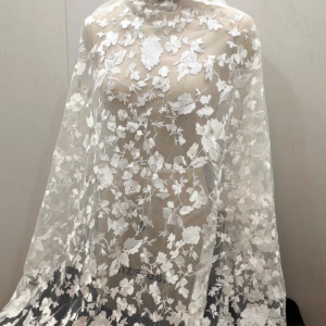 Floral Embroidery Lace Fabric Delicate Embroidered Flowers Mesh Fabric Wedding Dress Beauty Lace