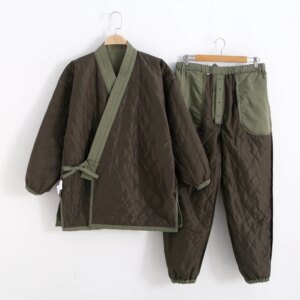 Men’s Quilted Cotton Long Sleeve Pants Kimono Thick Work Clothes Set Autumn And Winter Japanese cotton-coated Home Wear