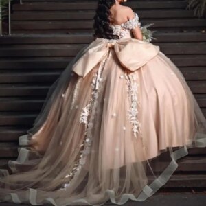 Customized Mexican Party Special Occasion Dress Women V Neck Lace Applique Bow Ball Gown 15 16 Girl Quinceanera Dress Formal