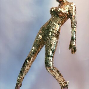Snake Girl Gold Mirror costume three-dimensional big bra Luxury Cosplay Future Technology Female Dance Stage wear