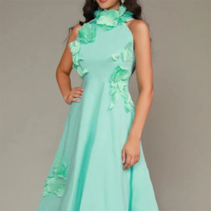 Customized Jiayigong High Quality  Jersey Flower Draped Cocktail Party A-line High Collar Bespoke Occasion Gown Midi Dresses