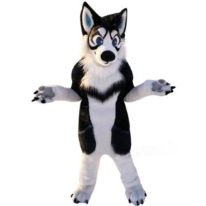 Long Fur Husky Dog Fox Mascot Costume Cosplay Cartoon Outfits Fursuit Halloween Furry Suit Party Halloween Birthday Dress Up